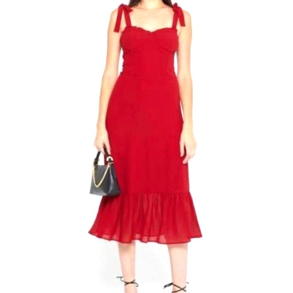 Anthropologie Opt Red Tie Shoulder Dress Size S - Picture 1 of 7
